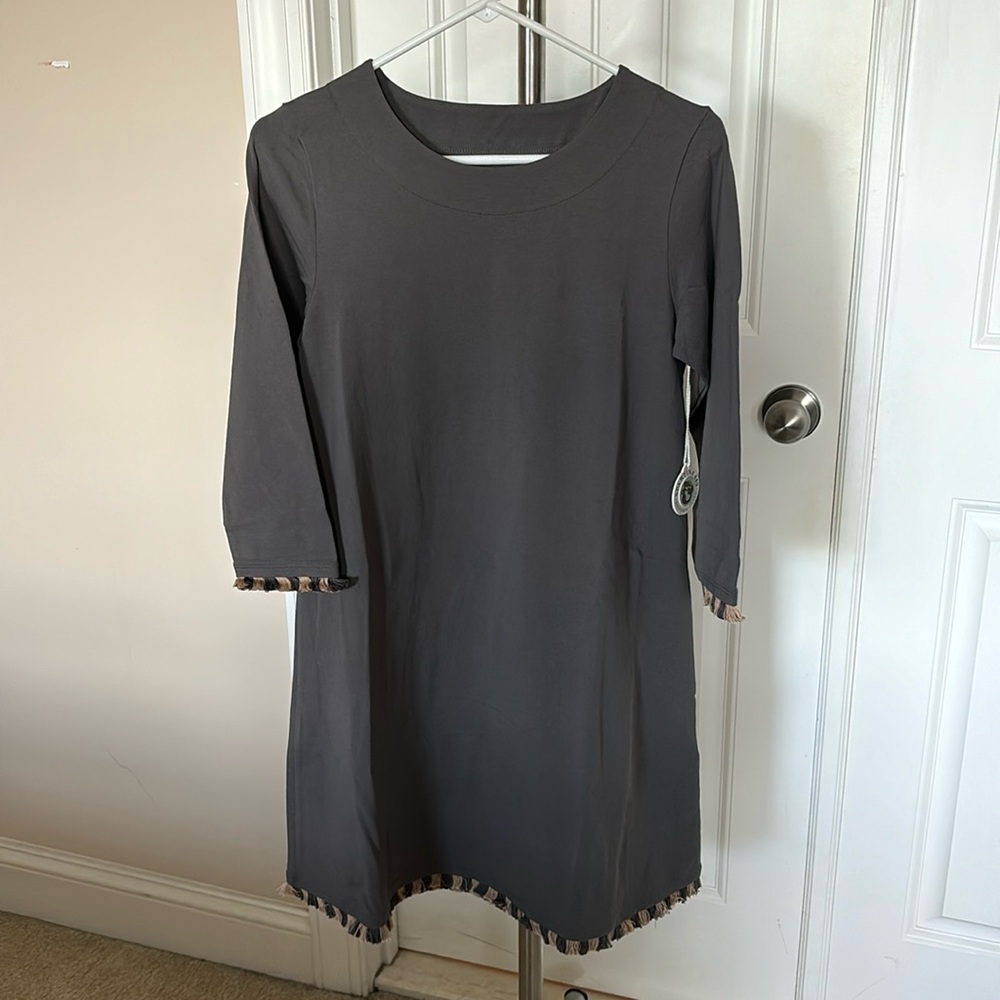 Spartina 449 Island Fringe 3/4 Sleeve Dresss in Anchor Gray